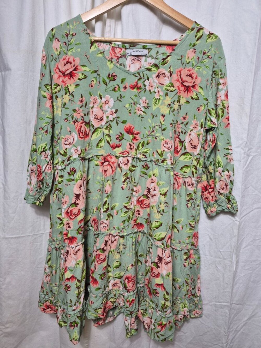 Backwoods XL Green Floral Cottage Party Feminine Flowy Classic Wedding Mini Dres